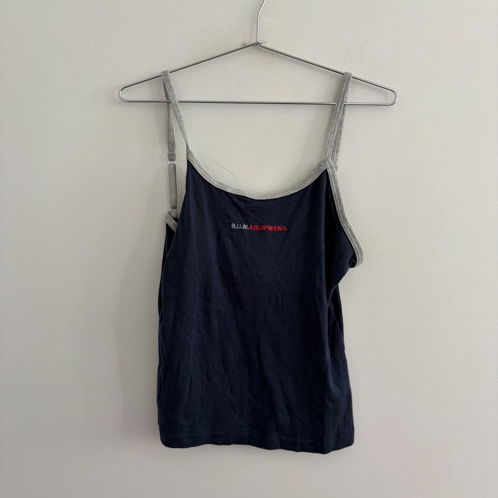 B.U.M. Equipment Navy Blue Cami Tank Top Gray Trim Medium